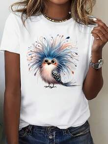 Women's Short-Sleeved T-Shirt (22) With A Fun And Relaxed Animal Design For Any Spring/Summer Day. - 白色 - 查看 1