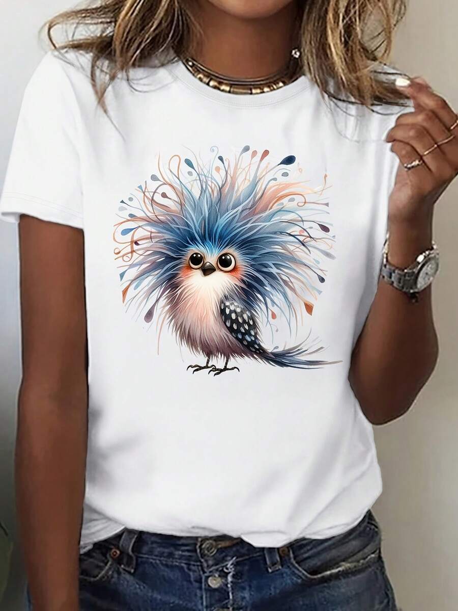 Women's Short-Sleeved T-Shirt (22) With A Fun And Relaxed Animal Design For Any Spring/Summer Day. - 白色 - 查看 1