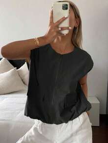 Nuevo chaleco sin mangas suelto y casual de verano, estilo casual de negocios para mujeres - Negro - Ver 3