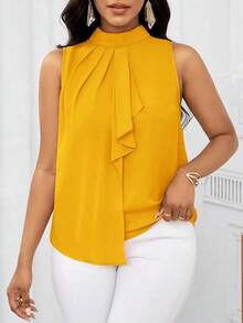 Lady Blusa corta para verano de mujer con cuello con volantes y hombros abiertos de color rosa - Amarillo - Ver 7