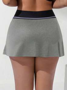 Pantalones cortos deportivos con ribete de contraste para mujer - Gris Claro - Ver 4