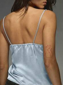 Top de satén con escote en V, tirantes finos, estilo elegante de camiseta, para primavera y verano - Azul - Ver 7