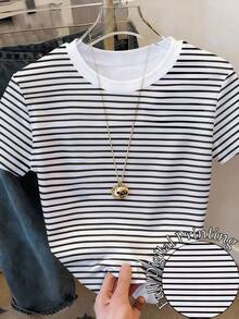 Camiseta de mujer casual de cuello redondo y manga corta con estampado de lazo - Multicolor 4 - Ver 1