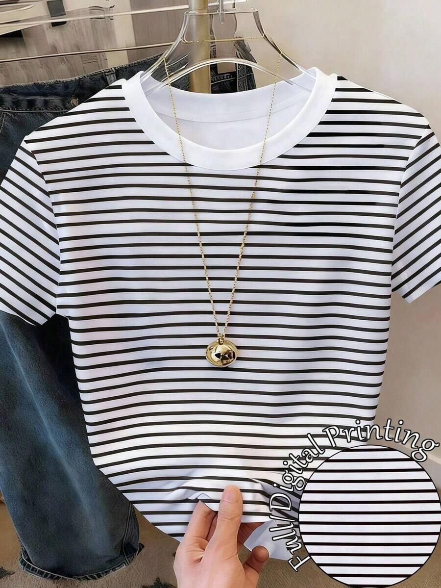 Camiseta de mujer casual de cuello redondo y manga corta con estampado de lazo - Multicolor 4 - Ver 1