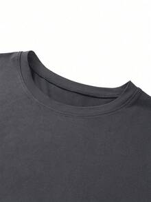 Playera para Mujer, Manga Corta, Cuello Redondo, Cómoda para Ir a la Playa, Salir con Amigas o Quedarse en Casa, Estilo Minimalista - Gris Oscuro - Ver 3