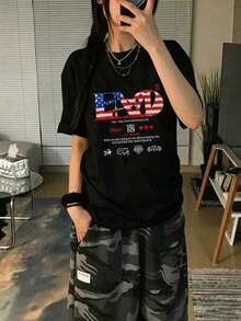 Women's Short-Sleeved T-Shirt, 100% Cotton. Loose, Versatile, And Fashionable Design. Weight: 200g. One-Piece Top. - 黑色 3 - 查看 6