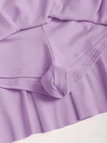 Conjunto de top de tirantes y minifalda plisada y con decoración de flores metálicas para mujer, ideal para el verano - Morado 2 - Ver 7