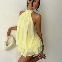 Women's Chiffon Elegant Butter Yellow Halter Tie Mini Dress,Women Dating Dress,Women Night Out Dress,Summer Dresses For Women, Honeymoon Outfits Woman .Women Wedding Guest Dress. Island Vacation Outfits,Wedding Guest Dress Women ,Sun Dresses For Women ,Elegant Dresses For Party, Birthday Dresses For Women - Multicolor - Ver 2