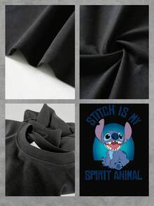 The Image Shows A Friendly Blue Character Smiling Broadly, Reflecting Energy, Fun, And Tenderness With A Cheerful Style That Conveys Positivity And Confidence. A Comfortable And Casual Women's T-Shirt For Everyday Wear. - 黑色 - 查看 4