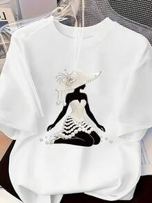 Primavera y Verano: Nuevo y Moderno Vestido de Perlas para Mujer con Diseño de Cuello Redondo Personalizado, Patrón de Letras, Versátil para Uso Diario, Casual y Cómodo, Camiseta de Manga Corta de Algodón, Estilo Casual y Versátil. - Blanco - Ver 3