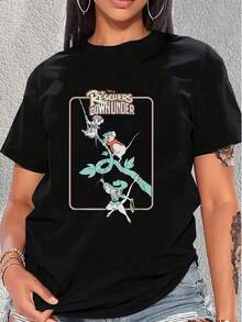 Tres valientes ratones aventureros salvando la naturaleza con valentía y trabajo en equipo muestran un espíritu de esperanza y ayuda mutua camiseta de mujer  cómoda para uso diario ideal para amantes de historias clásicas - Negro - Ver 6
