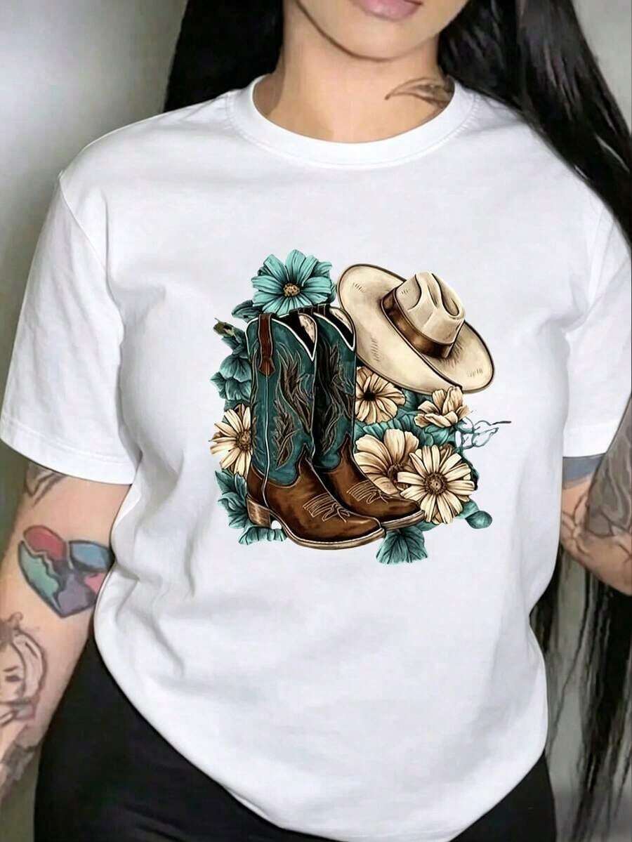 Camiseta de punto blanca informal para mujer, de manga corta, cuello redondo y hombros caídos, para comodidad en verano. - Blanco-2 - Ver 1