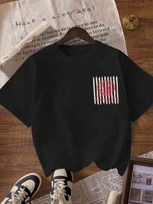 Camiseta de Verano para Mujer con Estampado de Conchas Marinas en la Parte Delantera y Trasera, Estilo Casual, Cuello Redondo, Manga Corta, Adecuada para Vacaciones y Uso Diario - Camiseta Vintage de Estilo Urbano Unisex, Holgada, de Algodón, Manga Corta, Cuello Redondo, blusas para mujer. blusas.blusas casuales para dama. - Negro - Ver 3
