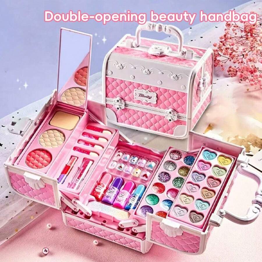 Children's Makeup Set, Washable Children's Makeup Set, Toddler Makeup Set With Makeup Box, 4-12 Years Old Girls Toy, Princess Toy Birthday Gift - Pink - View 1