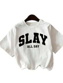 1 Men's And Women's Casual Fashion T-Shirt, Vintage Style, Short Sleeve, With "Shine All Day" Letter Print, Comfortable Polyester, Ideal For Daily And Outdoor Wear, Comfortable Fit. Versatile, Easy To Match, Suitable For Daily Wear, Urban Style, Vacation Wear, Weekend Wear. - 白色 - 查看 7