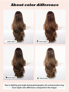 28 Inch Brown Ombre Natural Wavy Long Curly Wig With Bangs, Heat Resistant Synthetic Wigs, Easy To Wear And Style For Women, Suitable For Halloween, Cosplay, Music Festivals, Beginner Friendly, Holiday Gift - Brown Ombre - View 8