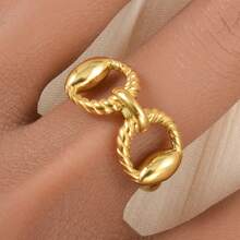 1 chiếc nhẫn hình bầu dục khoét rỗng bằng thép không gỉ mạ vàng 18K tối giản dành cho nữ, thích hợp đeo hàng ngày, trang sức thời trang. - Vàng - Xem 2