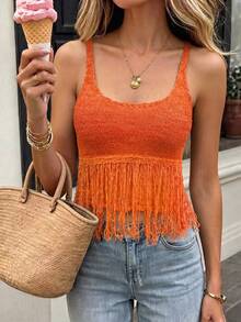 Blusa de punto minimalista, elegante y sexy estilo "Mori Girl" para primavera/verano - Naranja - Ver 8