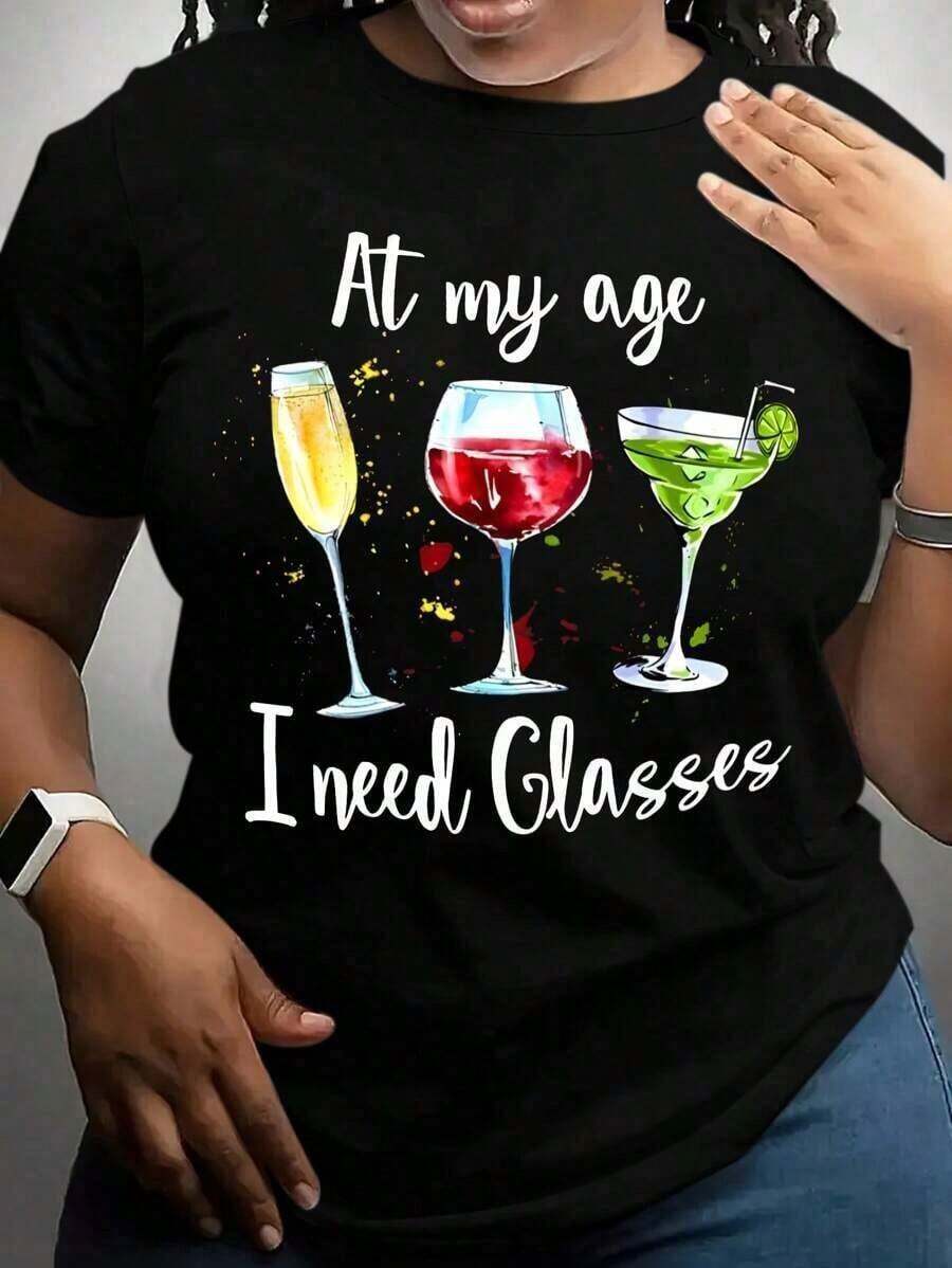Maweii Plus Size Summer Casual T-Shirt With Round Neck And Short Sleeves, Letter Print, For Daily Wear - Black - View 1