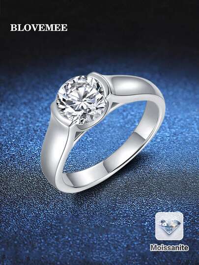 BLOVEMEE 925 Sterling Silver 1.2ct 7.0mm Moissanite Ring For Men, Elegant 925 Silver Engagement Ring, Jewelry Wedding Band, Romantic & Fashionable Design, Creative Personalized Gift For Men, Valentine's Day, New Year, Christmas, Teacher's Day, Mother's Day, Unisex