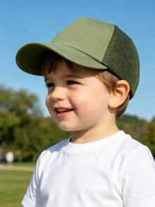 1pc Solid Color Breathable Sun Protection Baseball Cap For Kids, Suitable For Outdoor And Daily Use - Army Green - View 1