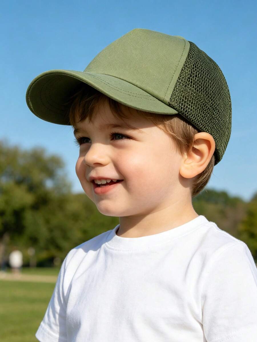 1pc Solid Color Breathable Sun Protection Baseball Cap For Kids, Suitable For Outdoor And Daily Use - Army Green - View 1