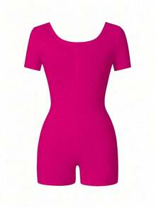 Mono de mujer , escote en U, silueta minimalista, ropa interior moldeadora cómoda, casual, sexy, versátil para exteriores, viajes, fiesta en la playa, vacaciones en el campo, vacaciones, Pascua, graduación, regreso a la escuela, mono de verano, ajust - Rosa Fucsia - Ver 6
