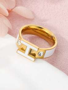 1 Piece French Romantic Luxury Letter H Couple Rings Non Fading Stainless Steel Colored Enamel Ring Men Women Fashion Jewelry - Letter-h - View 2