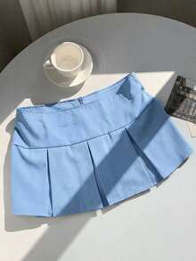 Falda plisada con detalle de cintura ancha y pliegues para el verano - Azul - Ver 7