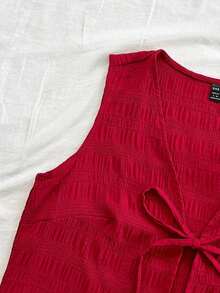Parte superior de tirantes roja con textura tropical, elegante y bohemia, con lazo adjunto, para invitada a boda en la playa, graduación, día de San Patricio, vacaciones de primavera, festival de música, salida, verano - Rojo - Ver 3