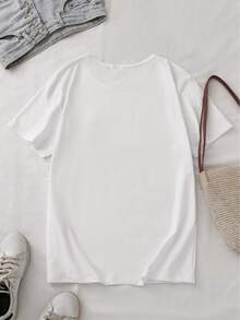 Creative Design For Father's Day, Fashionable Women's Casual Sports T-Shirt, Round Neck, Stretchy Fabric, Printed, Suitable For All Seasons, Casual Women's Sportswear. Elegant Party Outfit, T-Shirt For Elegant Ladies, Blouses Suitable For Curvy Women, Casual Wear, Cool And Sweat-Free Summer Wear, Fun Letter Print. - 白色 - 查看 2