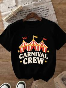 Carnival-Themed T-Shirt, Unisex, Made Of Comfortable Fabric, Casual Outfit For Carnival Celebrations, Perfect Gift For Carnival Enthusiasts And Fans, Circus T-Shirt, Ideal For Holidays And Playtime, Great For Parties And Family Vacations, Summer Outfit, Warm Weather Clothing. - 黑色 - 查看 7