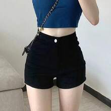 Pantalones ajustados informales negros para mujer, mallas adelgazantes ultracortas de cintura alta, pantalones cortos sexis de verano pequeños - Negro - Ver 2