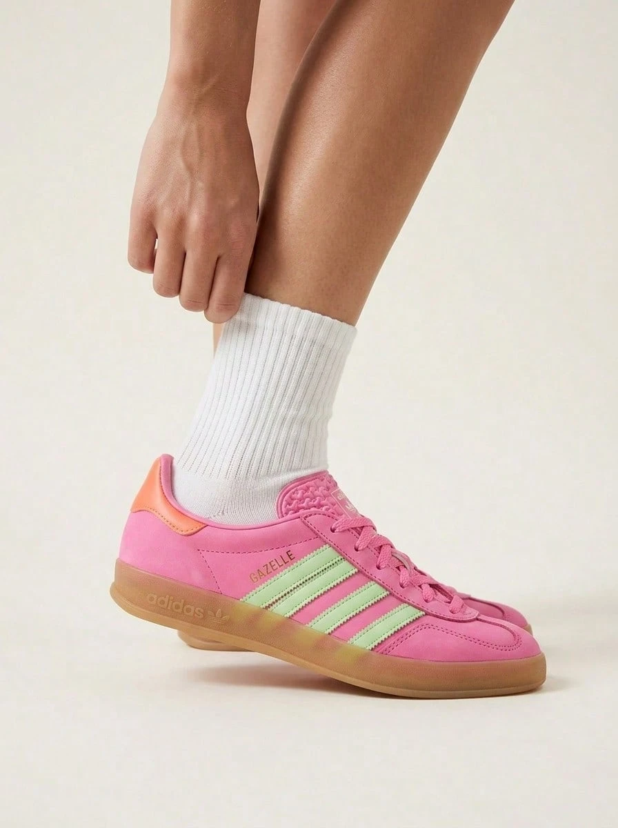 Adidas Giày thể thao nữ Originals Gazelle Indoor Semi Fuchsia / Semi Green Spark / Signal Coral JI2718 - Màu hồng tím mờ / Màu xanh lục ánh kim mờ / Màu san hô Signal - Xem 1
