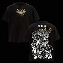 Men's T-Shirt With Mahoraga Print, A005 White Sketch Style, 100% Cotton Fabric, Soft And Breathable. Japanese Anime Design, Black Short Sleeve T-Shirt For Anime Fans And Urban Style, Perfect For The Look - 黑色 - 查看 10