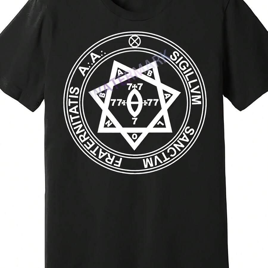 Occult T-Shirt, Crowley Thelema Magick Design, Argentum Astrum AA Seal Symbol, Inspired By Will Crowley, Esoteric, Black, Fitted Cut, Short Sleeve - 款式 - 查看 1