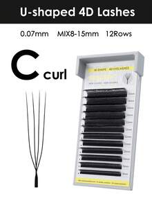 Seedew 1pc 12Rows U-Shaped 4D/5D Lashes U Lash Extensions U-4D U-5D 0.07mm Mix8-15mm Mix8-13mm C D L LU Curl Eyelashes Volume Eyelash Natural Soft DIY Premade Fan False Eyelashes - Black - View 26