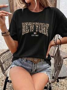 Women's Plus Size Oversized T-Shirt With Heart And Leopard Print - Chic Casual Clothing For Women, Women's Casual Graphic Print T-Shirt | Summer 2026 - -2 - 查看 7