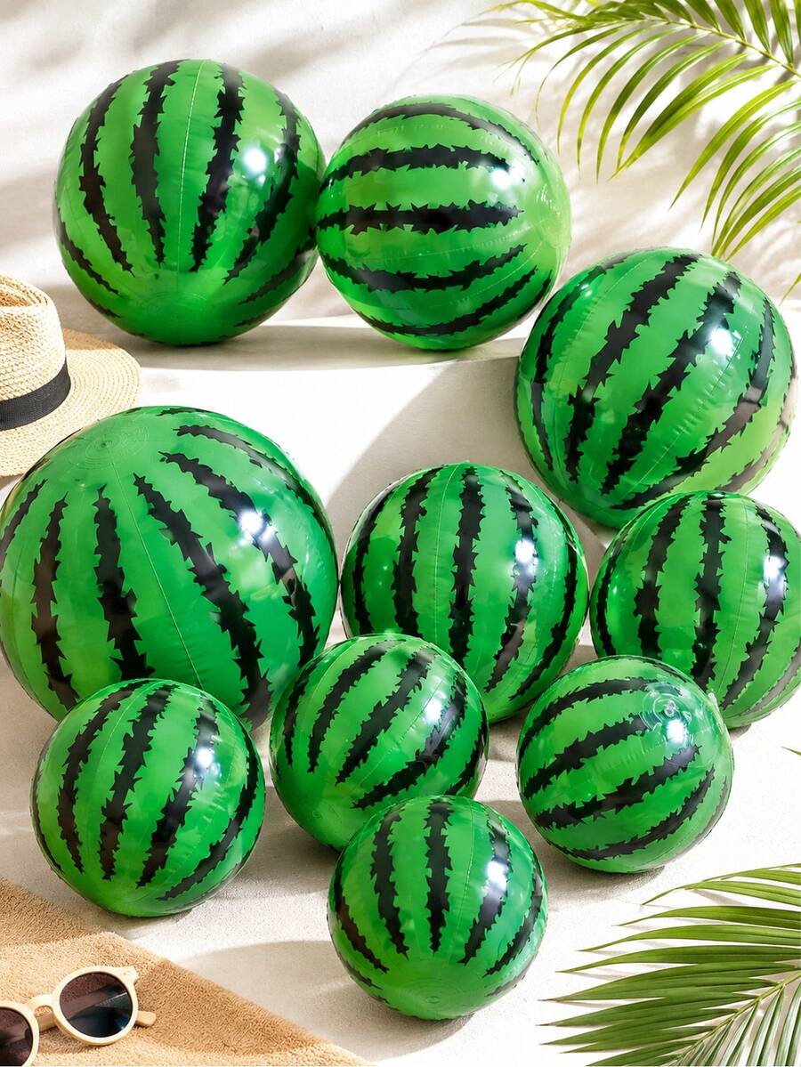 3pcs Thickened PVC Watermelon Shaped Inflatable Beach Balls, Pool Backyard Games, Fruit Themed Pool Party Decor, Pool Floats