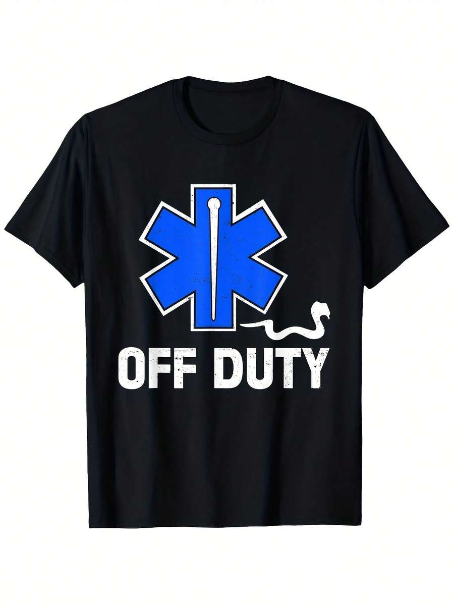 Camiseta EMS de peso pesado para EMTs de servicio - Diseño OFF DUTY y Estrella de la Vida, Hecha de material elástico transpirable, Lavable a máquina - Ropa unisex para Técnicos Médicos de Emergencia (Tallas S-XXXL) - Perfecta para los primeros respondientes durante el servicio - Negro - Ver 1