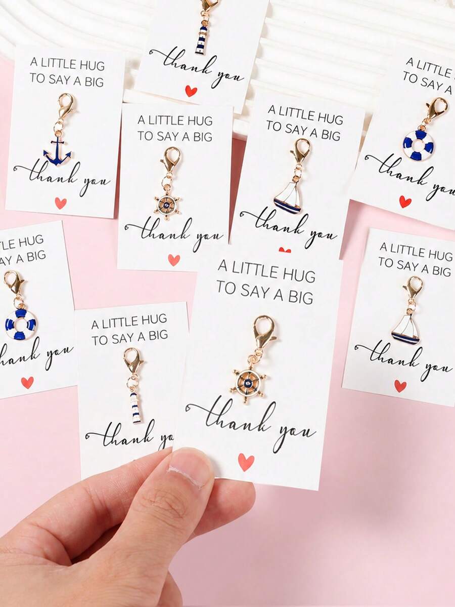 20pcs/1set Sailing Enthusiast Keychain Gift Card, Acrylic Keychains With Compass, Sailboat, Anchor, Lifebuoy, Water Tower Designs, Suitable For Wedding, Birthday, Party Decoration, Travel Souvenir, Wallet, Bag, Car Key Decoration