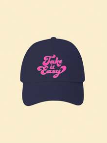 1件男女通用“Take It Easy”印花棒球帽，个性化印花字母老爹帽，街头时尚六片帽，适合所有季节的户外防晒休闲帽，春、夏、秋、冬，可定制运动遮阳帽，颜色有黑色、蓝色、卡其色、灰色、黄色，女士帽。 - 彩色 - 查看 10