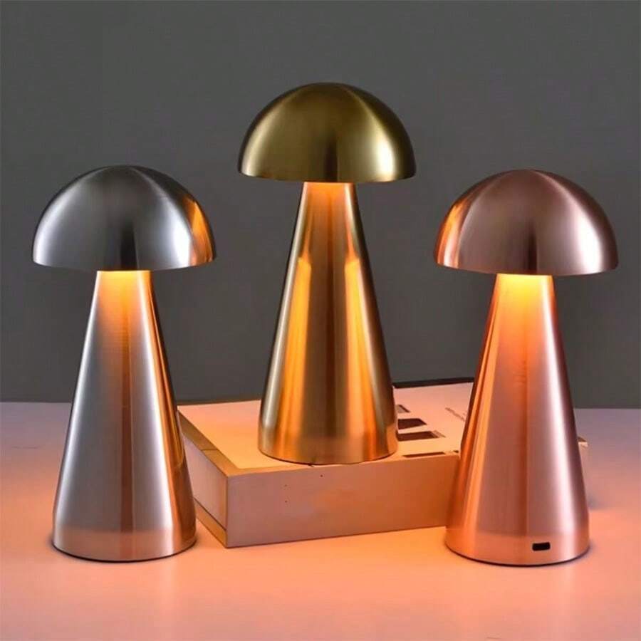 1pc Modern LED Mushroom Lamp, USB Rechargeable Touch Control 3-Color Dimmable, Suitable For Outdoor, Homestay, Decorative Table Lamp, Cafe, Bar Decor, Bedside Ambience Light - Multicolor - View 1