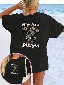 Camiseta Casual 2026, Nueva Camiseta Deportiva Casual de Verano para Mujer, Top de Manga Corta con Cuello Redondo y Diseño Creativo, Diseño de Letras de Moda y Halterofilia con Estampado de Doble Cara, Elegante y Holgada, Tejido Ligeramente Elástico y Suave, Top Casual para Fiestas, Adecuada para el Hogar, la Oficina y los Desplazamientos al Aire Libre, Camiseta de Manga Corta de Algodón Puro para Mujer para Todas las Temporadas, 100% Algodón, Duradera. - Negro - Ver 1