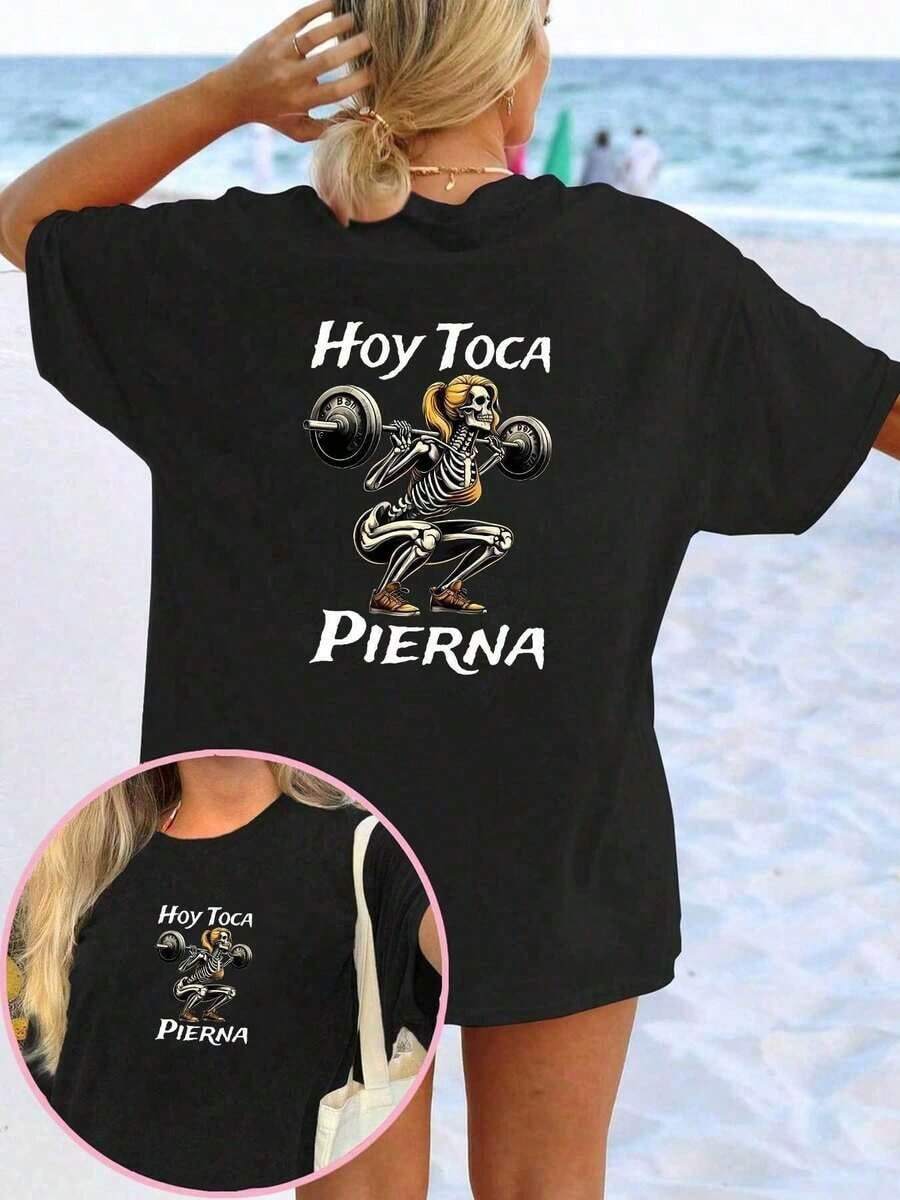 Camiseta Casual 2026, Nueva Camiseta Deportiva Casual de Verano para Mujer, Top de Manga Corta con Cuello Redondo y Diseño Creativo, Diseño de Letras de Moda y Halterofilia con Estampado de Doble Cara, Elegante y Holgada, Tejido Ligeramente Elástico y Suave, Top Casual para Fiestas, Adecuada para el Hogar, la Oficina y los Desplazamientos al Aire Libre, Camiseta de Manga Corta de Algodón Puro para Mujer para Todas las Temporadas, 100% Algodón, Duradera. - Negro - Ver 1