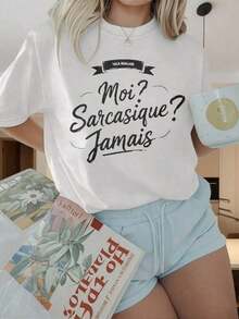LooseWomen's 100% Cotton Loose Fit Crew Neck Short Sleeve T-Shirt, Casual Summer Daily Wear TopWomen's Round Neck Short Sleeve T-ShirtMoi Sarcasique Jamais Funny French Slogan T Shirt Women Casual Short Sleeve Top Black Humor Graphic TeeFun Prints Are Suitable For Christmas Partysports Activitiesholiday Partiesoutingssports And Other Holiday Gifts (220g). Pure Cotton Oversized Round Neck Short Sleeve Tee, Soft Casual Basic TopBasic Crew Neck Cotton T-shirt for Women - Blanco - Ver 8