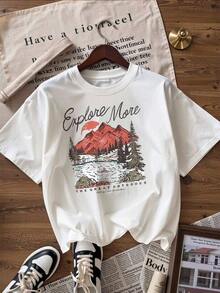 Retro And Adventurous Style Short-Sleeved T-Shirt,  Short-Sleeved T-Shirt For Spring And Summer 2026, Made In Mexico, 180 Grams. Cartoon Print, Couple Design, Suitable For Indoor Or Outdoor Wear. Crew Neck, Unisex, Ideal For Office And Leisure. One-Pack. - WH-P631577SLNDXZGY563 - 查看 3