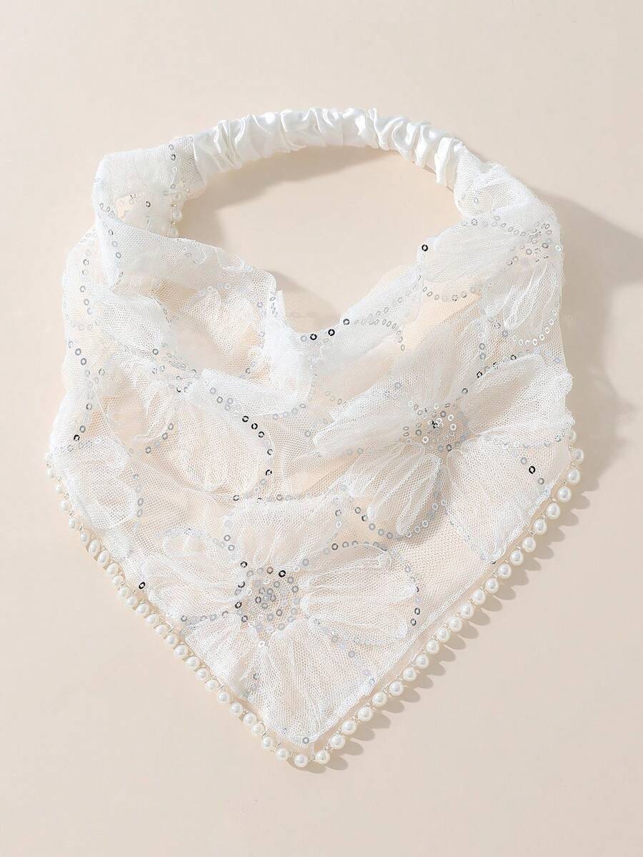 1件女款原創花卉刺繡荷葉邊頭巾,適合日常穿著與度假夏季髮飾海灘髮帶女用頭巾 - 白色 - 查看 1