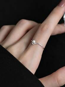 1 pieza Anillo de perla en forma de V, anillo minimalista premium para el dedo índice - Plateado - Ver 4