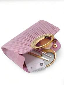 Women's Fashion Sparkling Crystal Diamond Pleated Evening Clutch, Luxury Diamond-Encrusted Formal Wallet, Suitable For Celebrations, Parties, Birthdays, Weddings, As Birthday Gifts, Valentine's Day Gifts, Perfect For Matching With Gowns, Parties, Weddings, Dinners, Dates - Pink - View 7